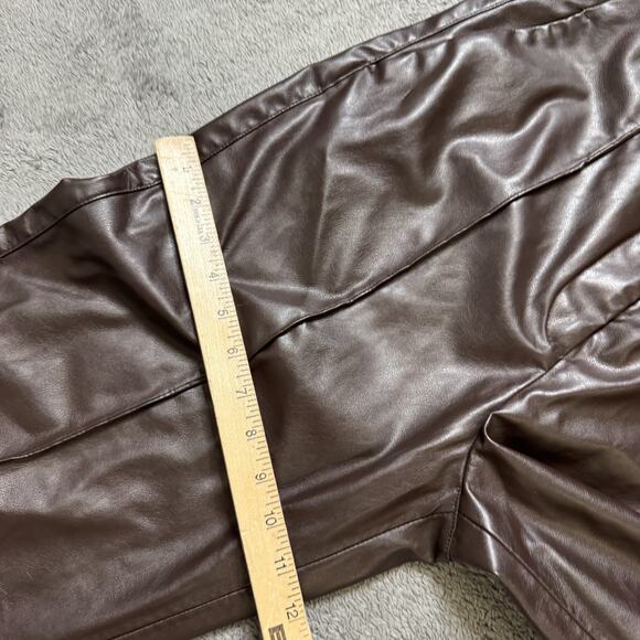 H&M Vegan Leather Pants Womens 10 Stretch Waist Chocolate Brown Straight Leg - Picture 7 of 9